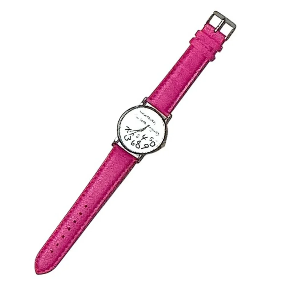 I’m Late Statement Watch Bright Barbie Pink PU Leather Buckle Band Strap Adult - Picture 8 of 16